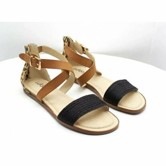 LifeStride Riley Women's 9 W Strappy Sandals Casual Flats Leopard Black - Picture 9 of 10